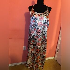 Joan Vass Pink and Gray Floral Satin Dress